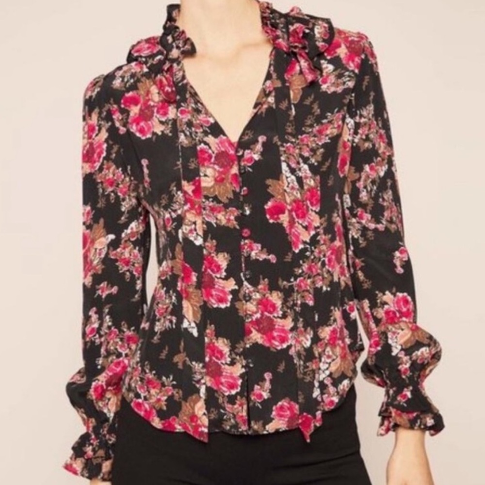 •ByTIMO X Barneys New York• Long Sleeve Ruffle Blouse in Rose Tapestry Size M